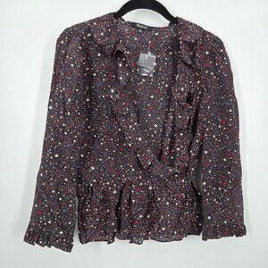Madewell Women XS Feminine Romantic Celestial Silk Starry Night Star Wrap Blouse
